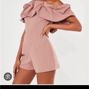NWT Missguided scuba Bardot ruffle playsuit